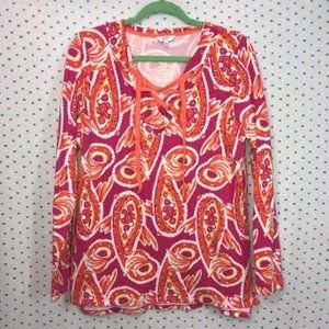 Crown & Ivy Pink & Orange Long Sleeve Paisley Print Pullover Sweatshirt